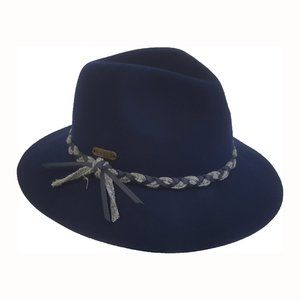 Wool Felt Fedora Floppy Hat in the Navy Womens winter warm packable soft